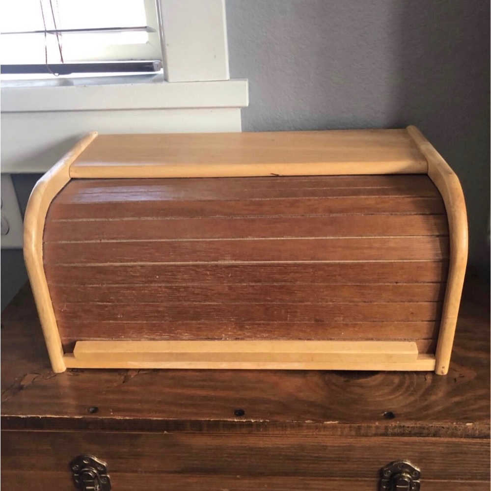 Wood roll top bread box - cottage core